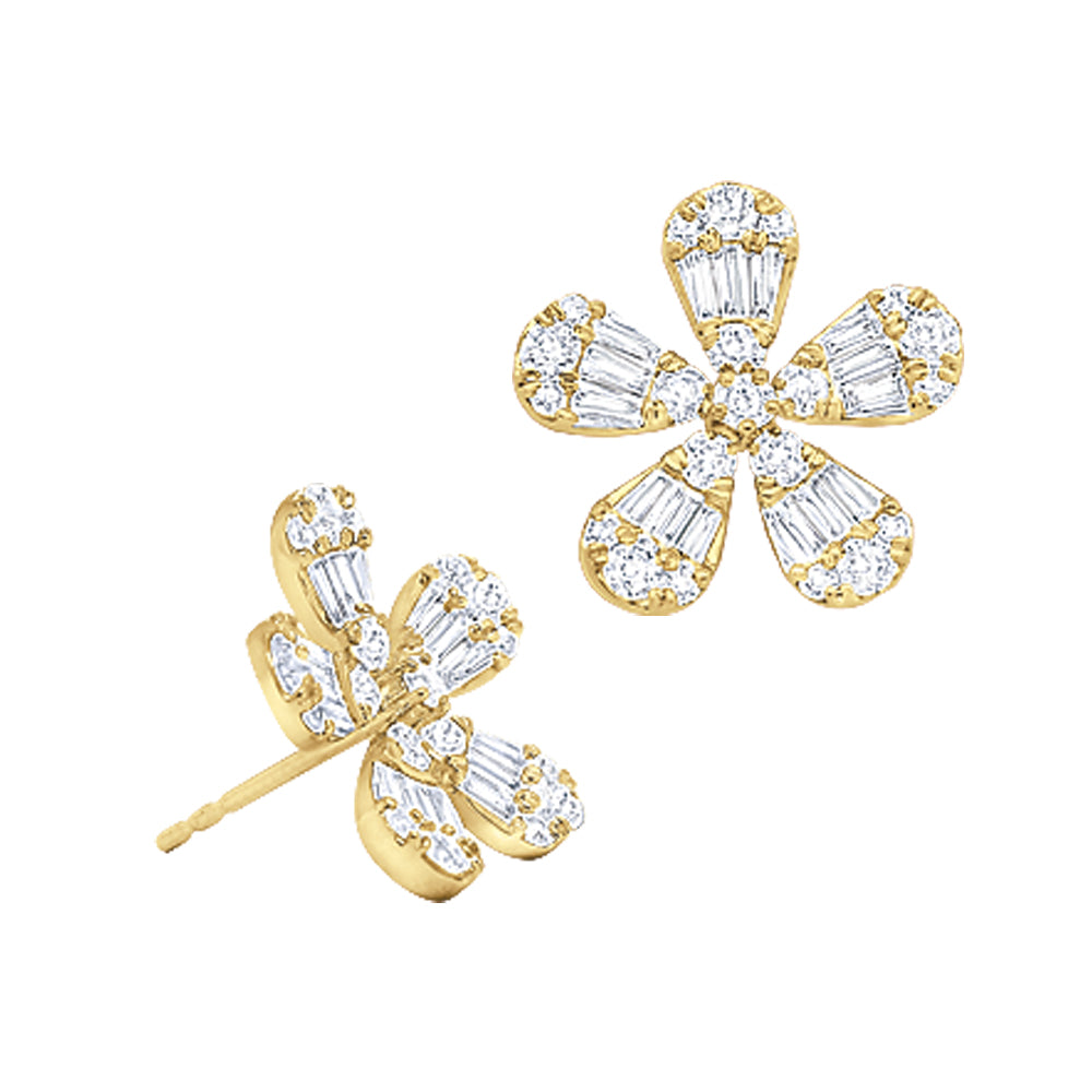 Diamond Baguette Flower Earrings