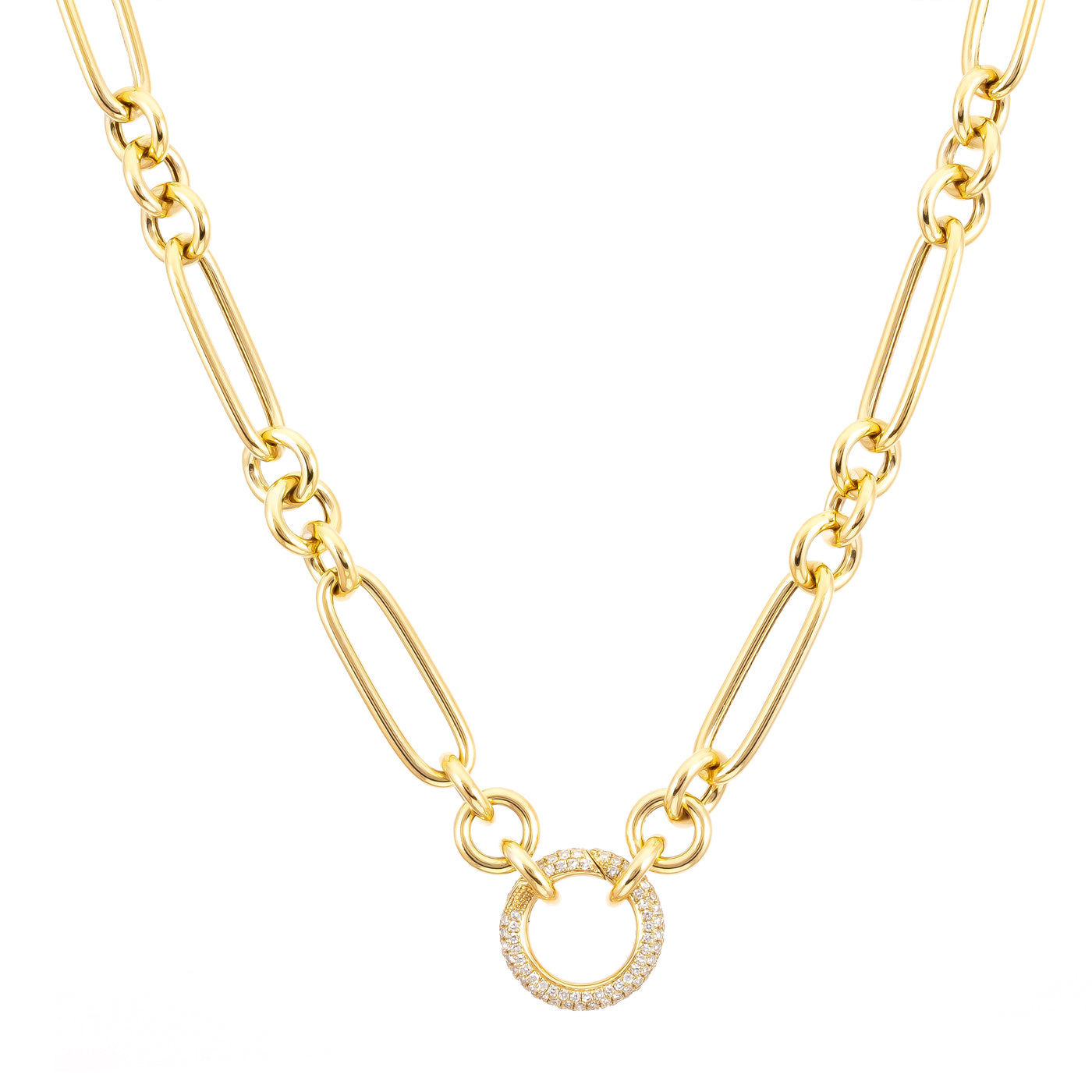 Mixed Link Chain with Round Diamond Enhancer