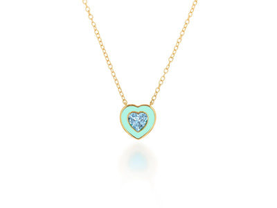 Light Green Enamel and Aqua Heart Necklace