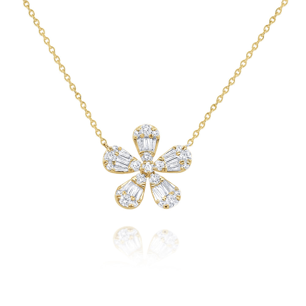 Diamond Baguette Flower Necklace