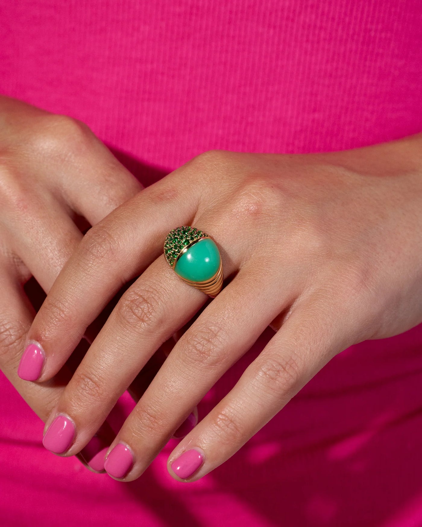 Found Cap Cocktail Ring - Chrysoprase & Tsavorite