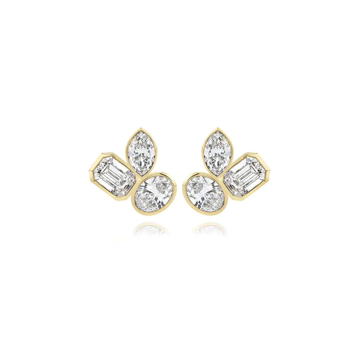 Multi Shape Bezel Set Diamond Earrings - Small