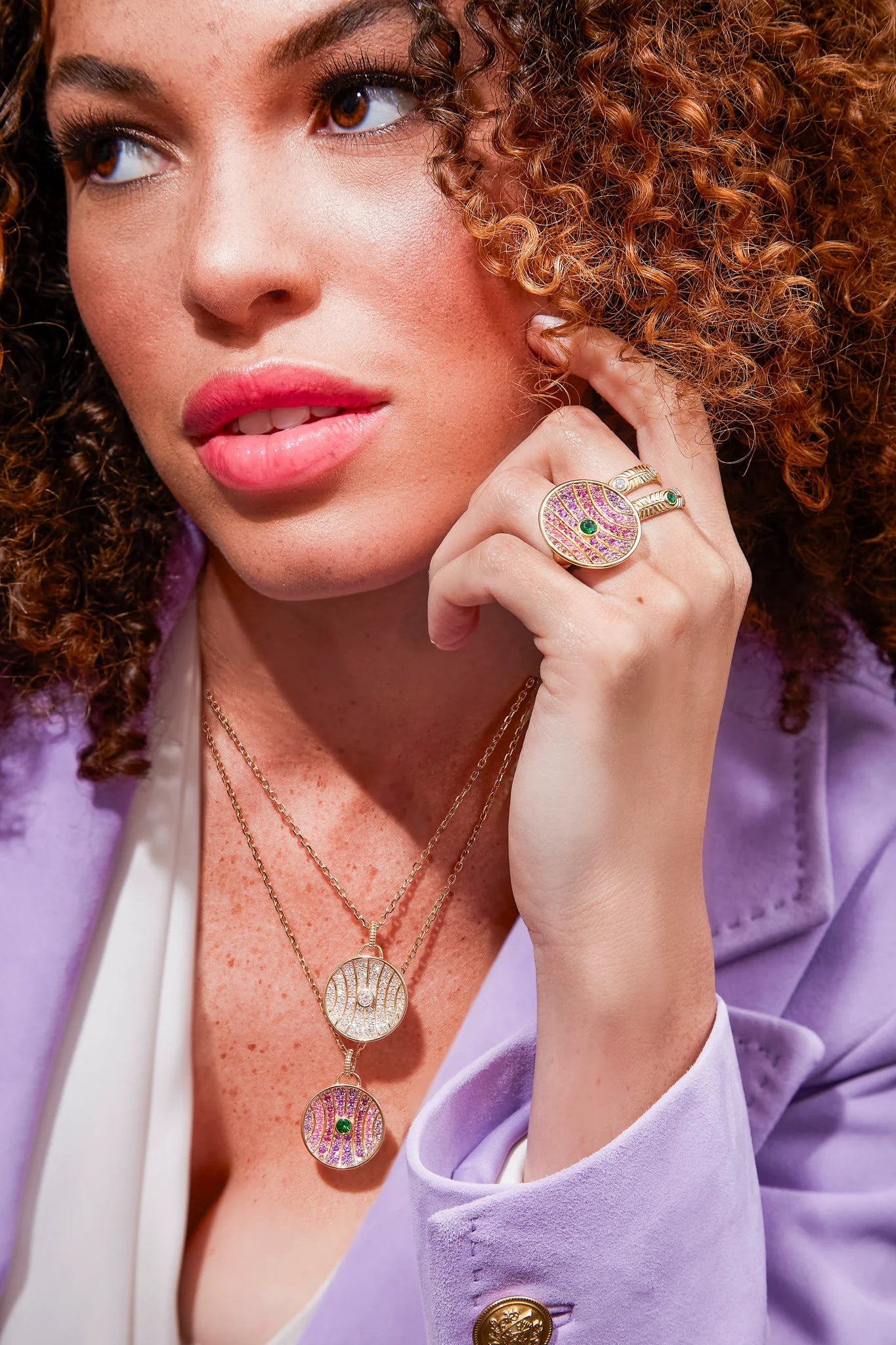 Revel Large Dimensional Pendant Necklace - Tsavorite, Amethyst, Sapphire & Garnet