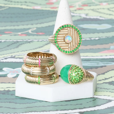 Found Ribbed Stacking Band Ring - Tsavorite