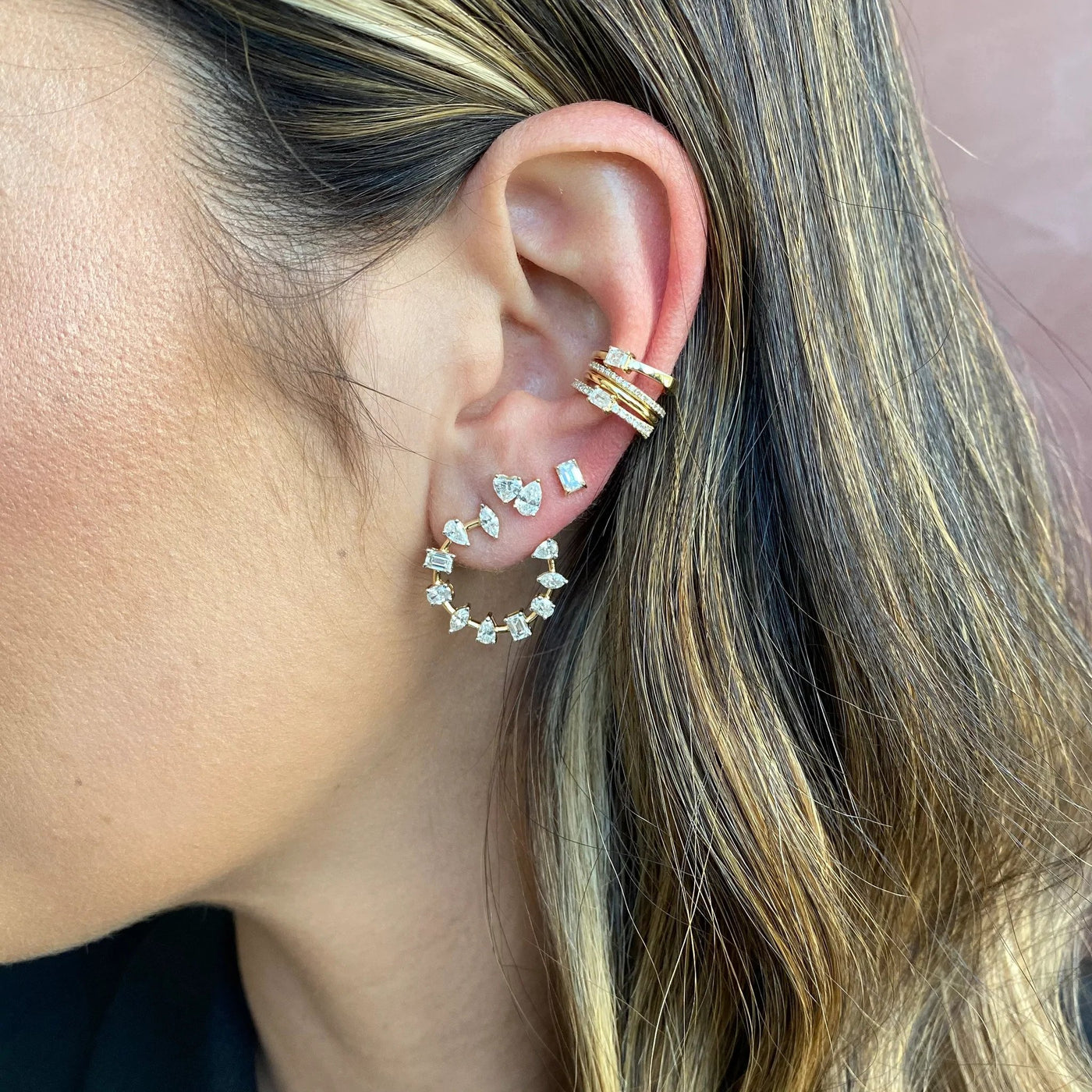 Small Multi Shape Diamond Swirl Earrings