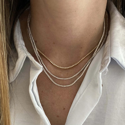 Thin Three Prong Diamond Tennis Necklace