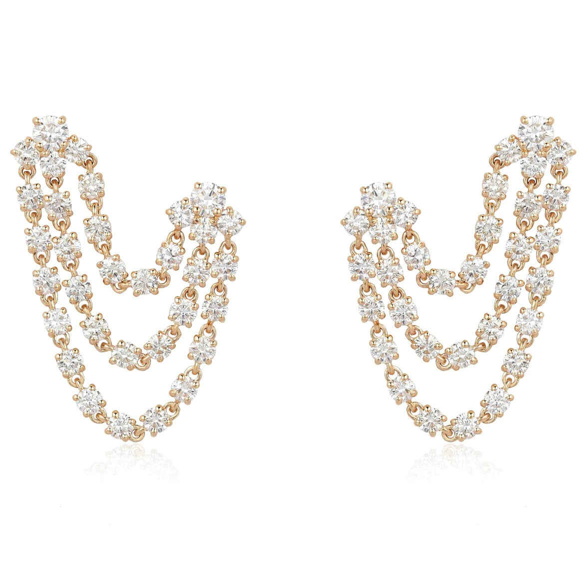 3 Row Diamond Chain Earrings
