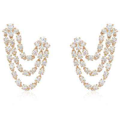 3 Row Diamond Chain Earrings