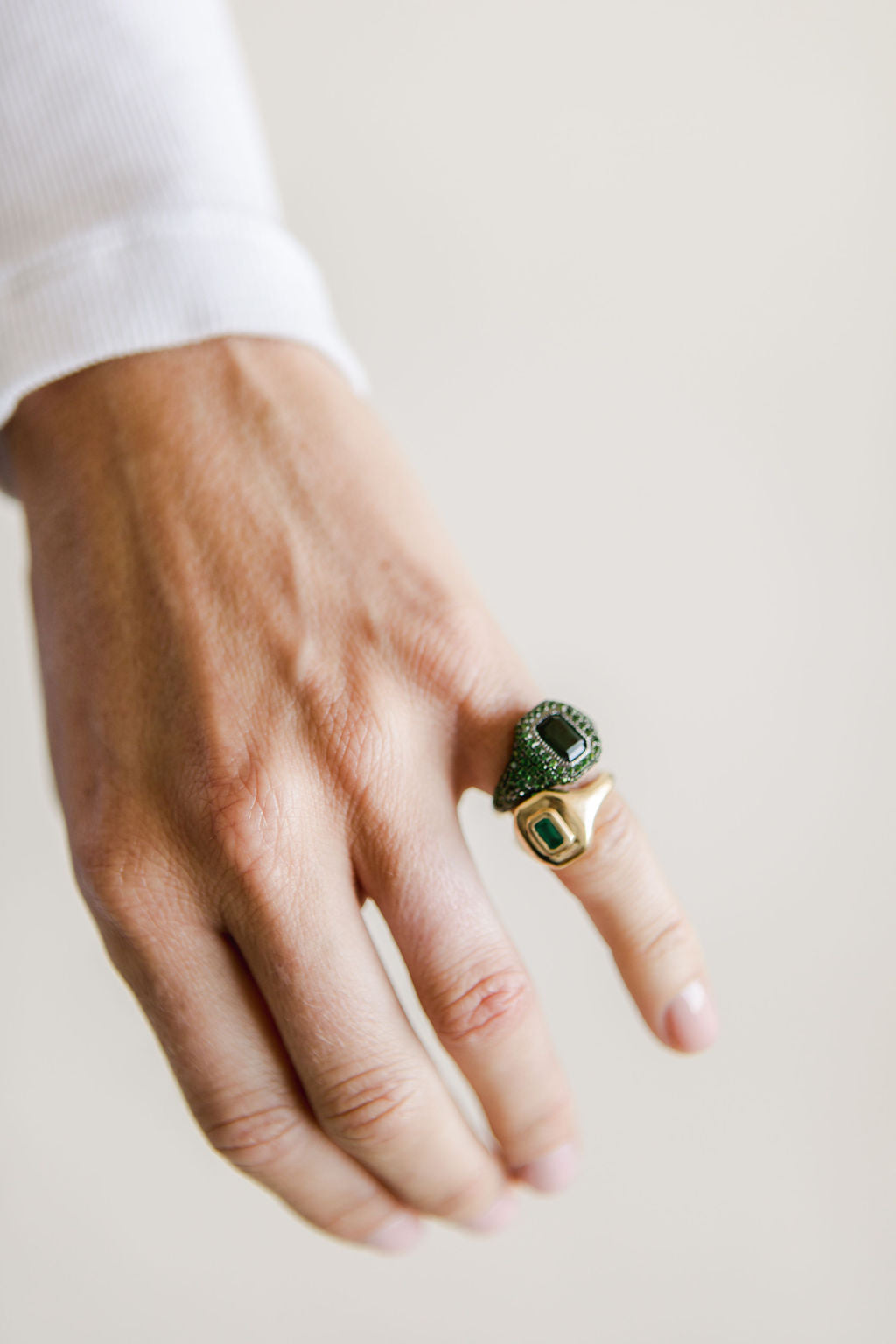 Pave Diopside Pinky Ring