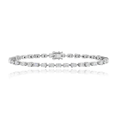 Horizontal Multi Shape Diamond Tennis Bracelet