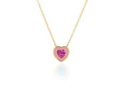 Pink Enamel and Pink Tourmaline Heart Necklace